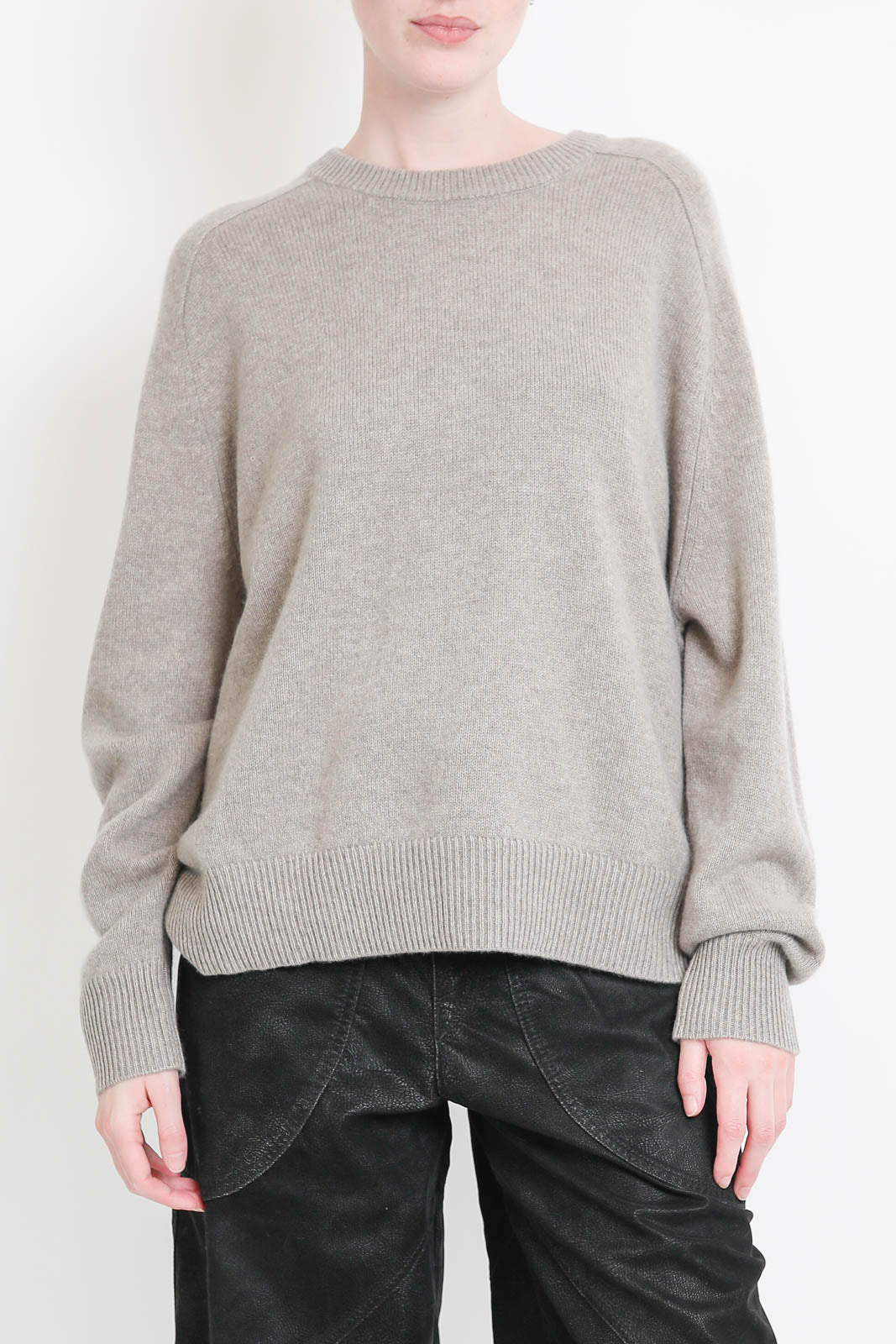 Soft Goat Pullover Boyfriend Crewneck in Greige