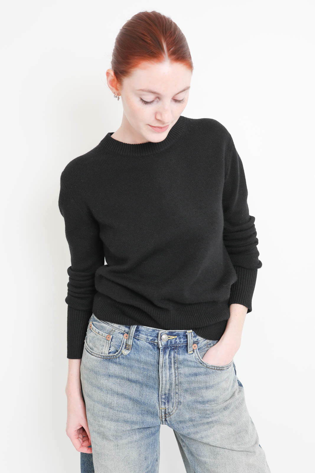Soft Goat, Pullover Classic Crewneck in Schwarz