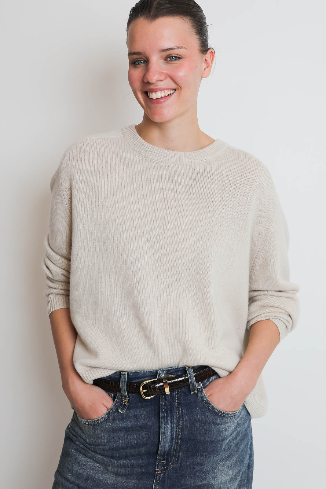 Soft Goat, Pullover Boyfriend Crewneck in Chalk