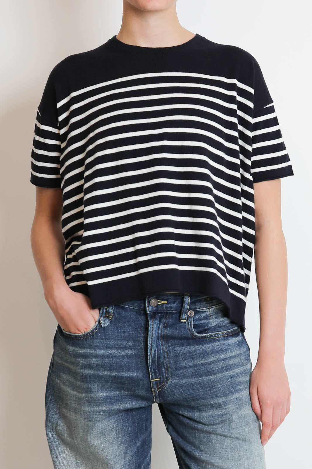 C. T. Plage, T-Shirt Cotton-Blend in Navy x White