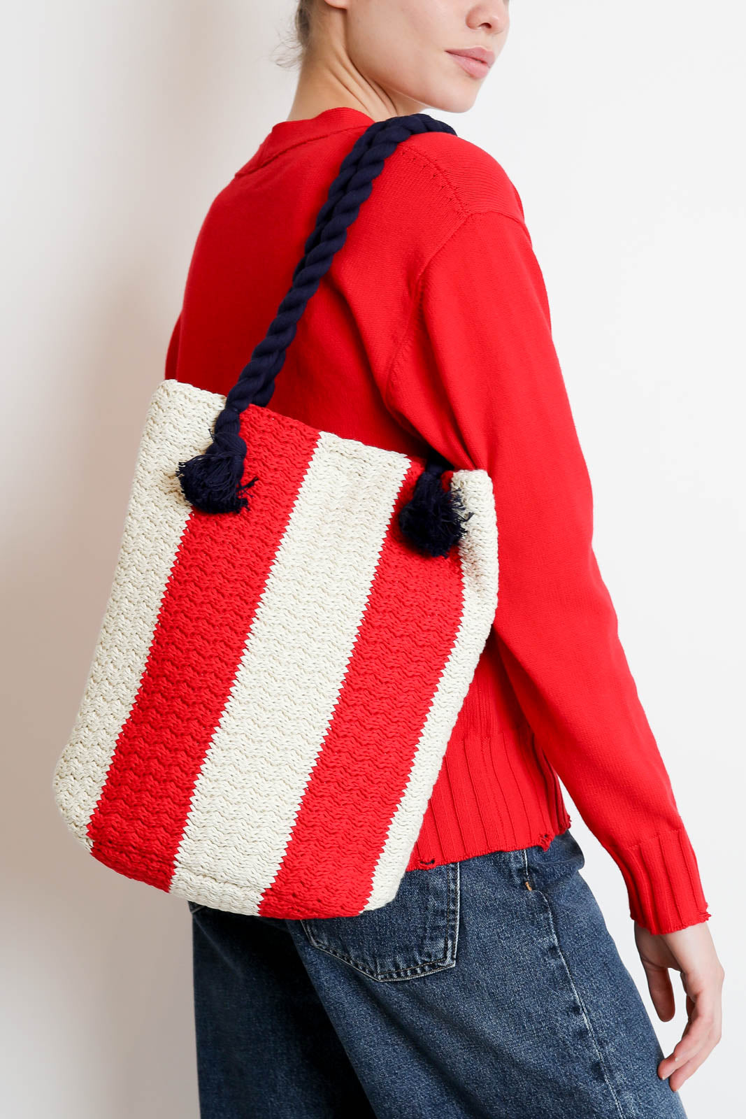 Atomo Factory, Tasche aus Baumwolle in Bianco/Rosso/Sabbia