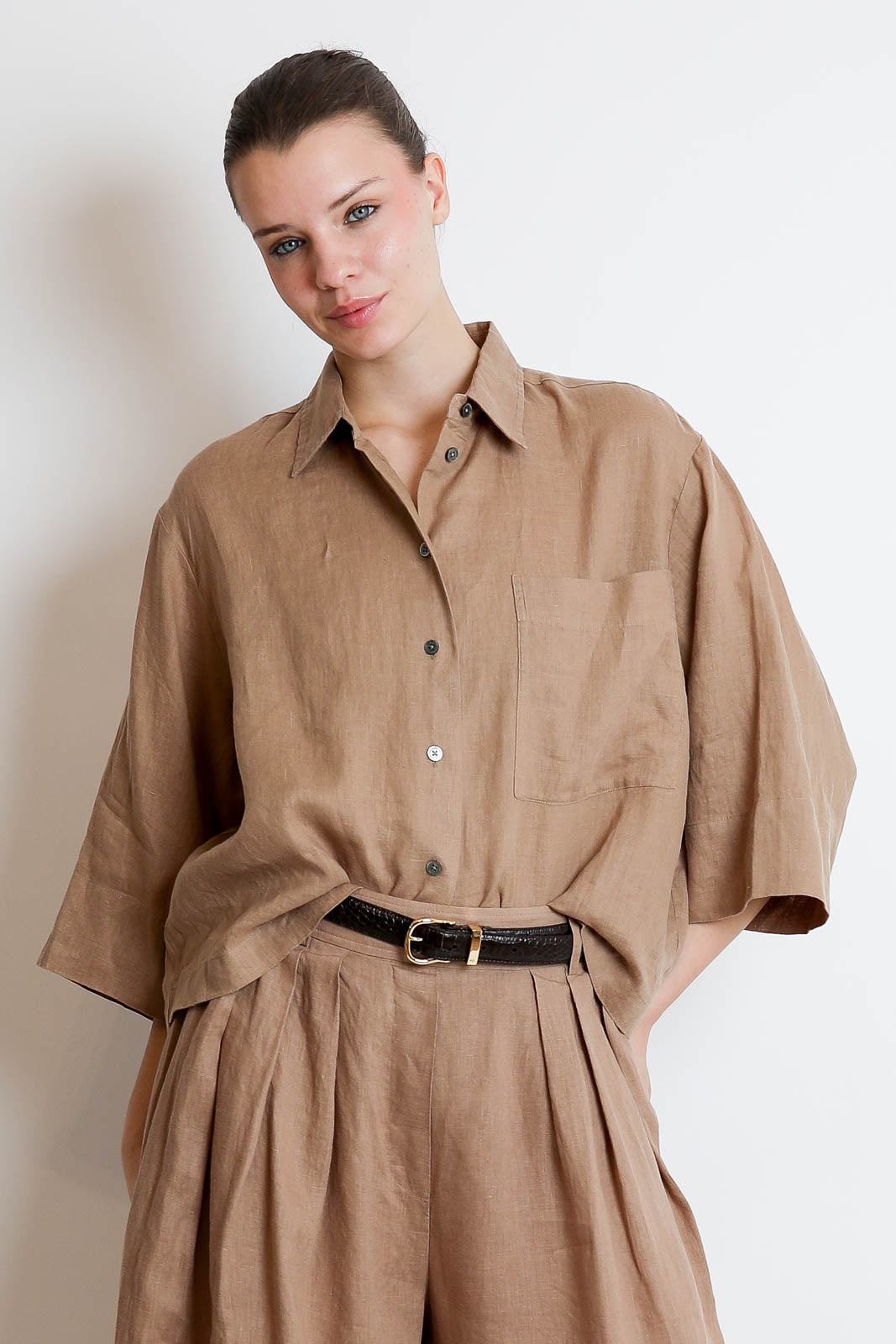 Zenggi, Bluse Washed Linen in Cafe au Lait