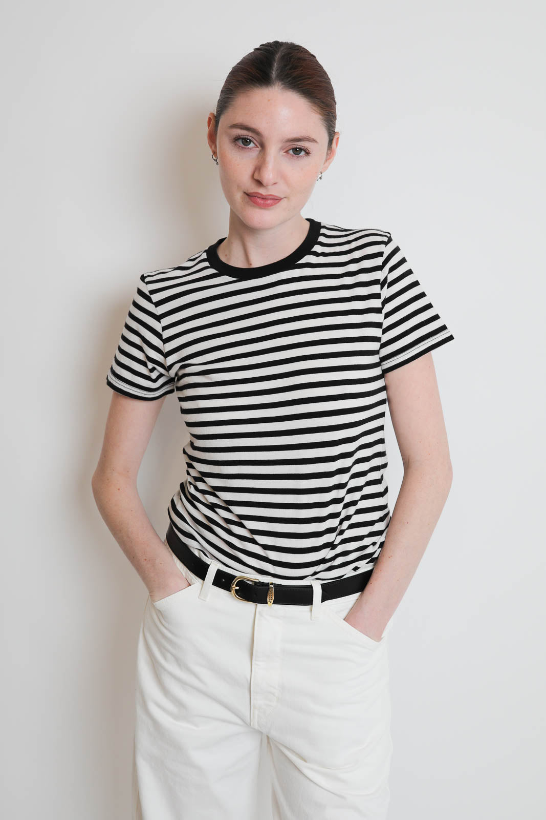 Nili Lotan, T-Shirt Lana Crewneck in Black/Ivory Stripe
