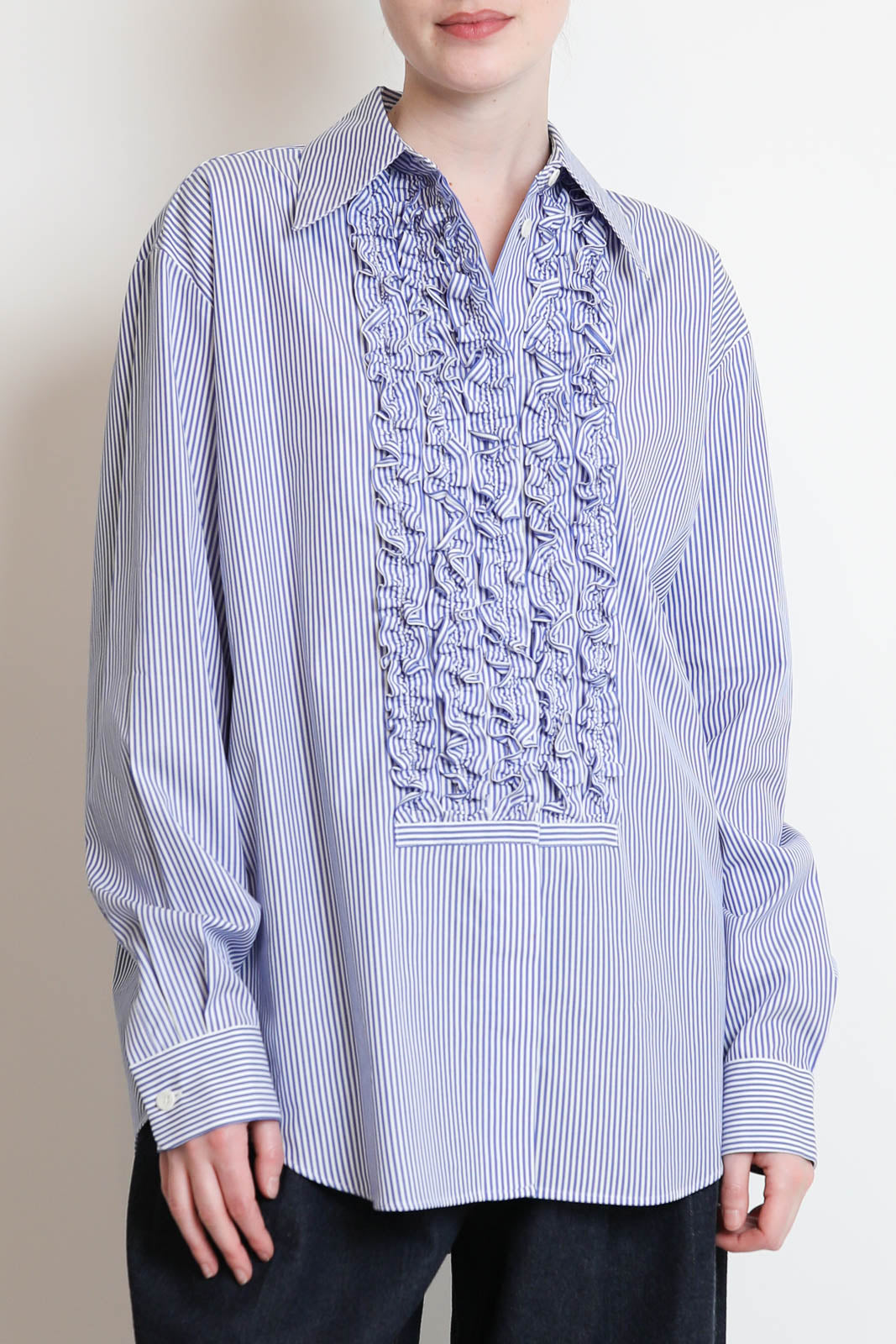 Tibi, Bluse Easy Tuxedo in Blue Multi