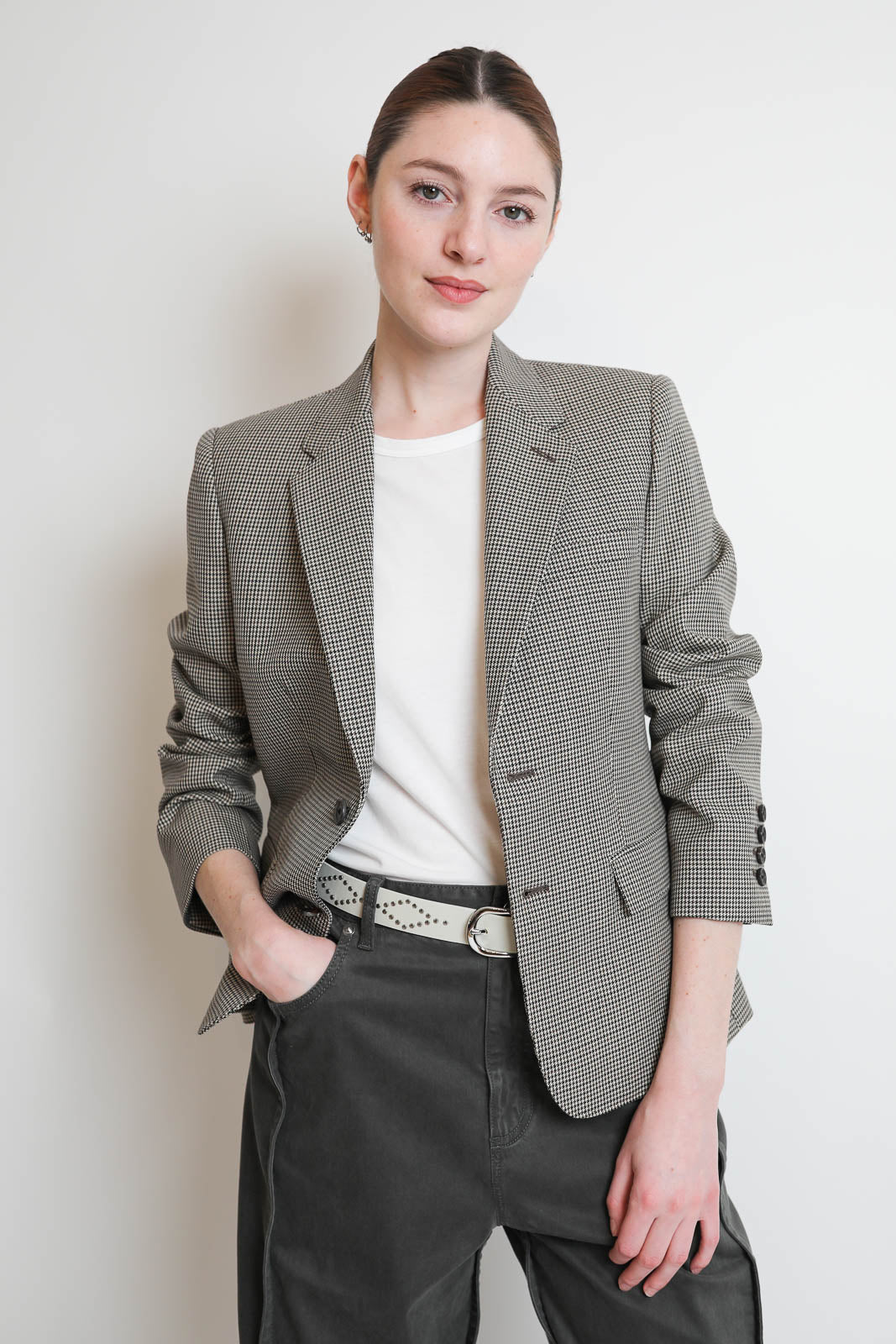 Nili Lotan, Blazer Ysee in Beige/Brown Houndstooth
