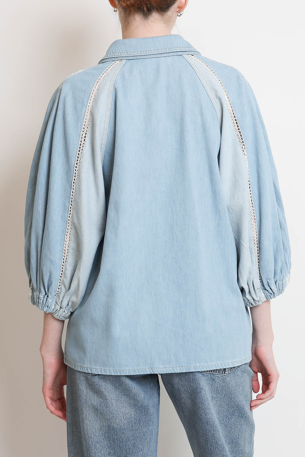 Farm Rio, Bluse Bicolor in Denim
