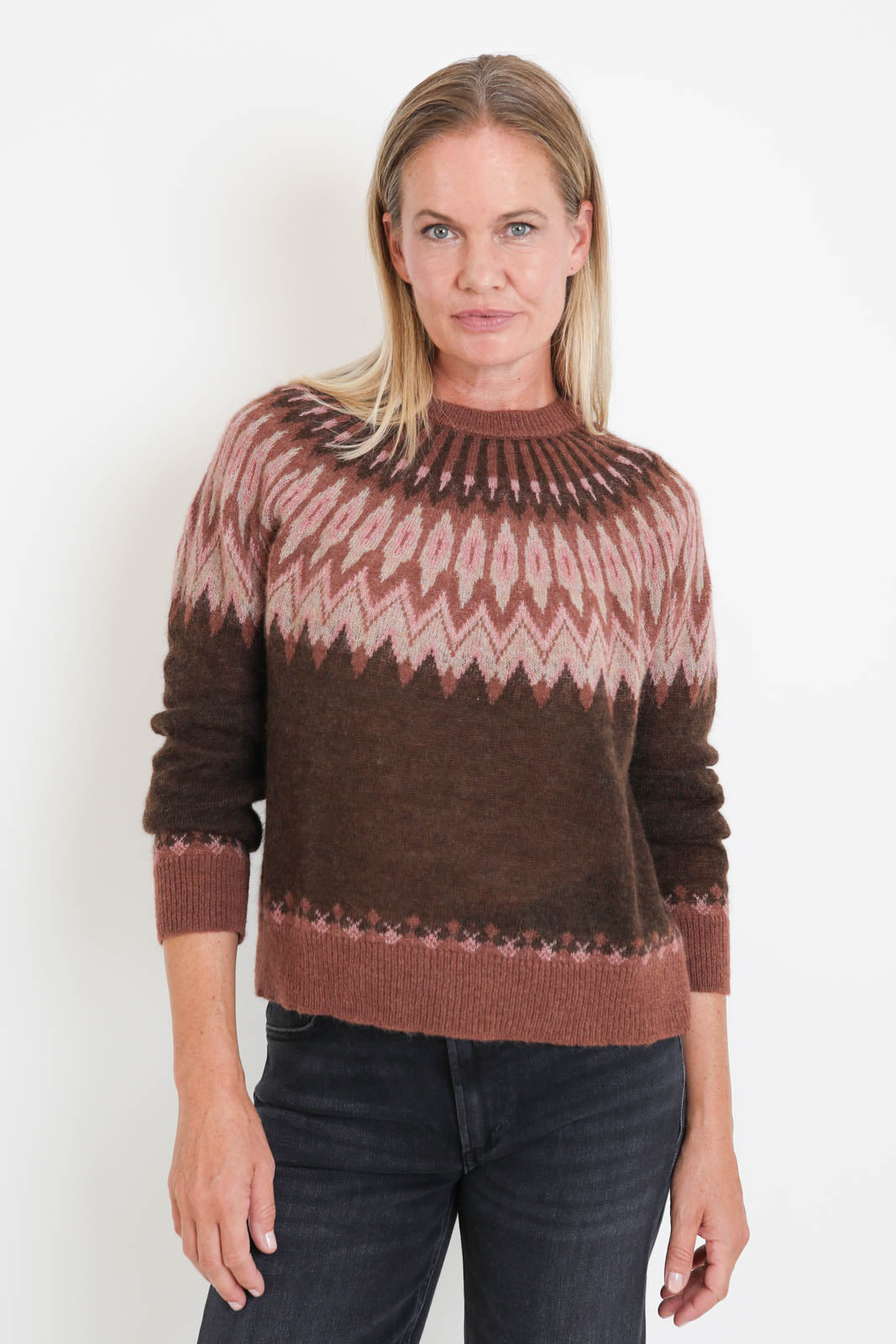 Roberto Collina, Pullover Fair Isle in Moro/Porpora