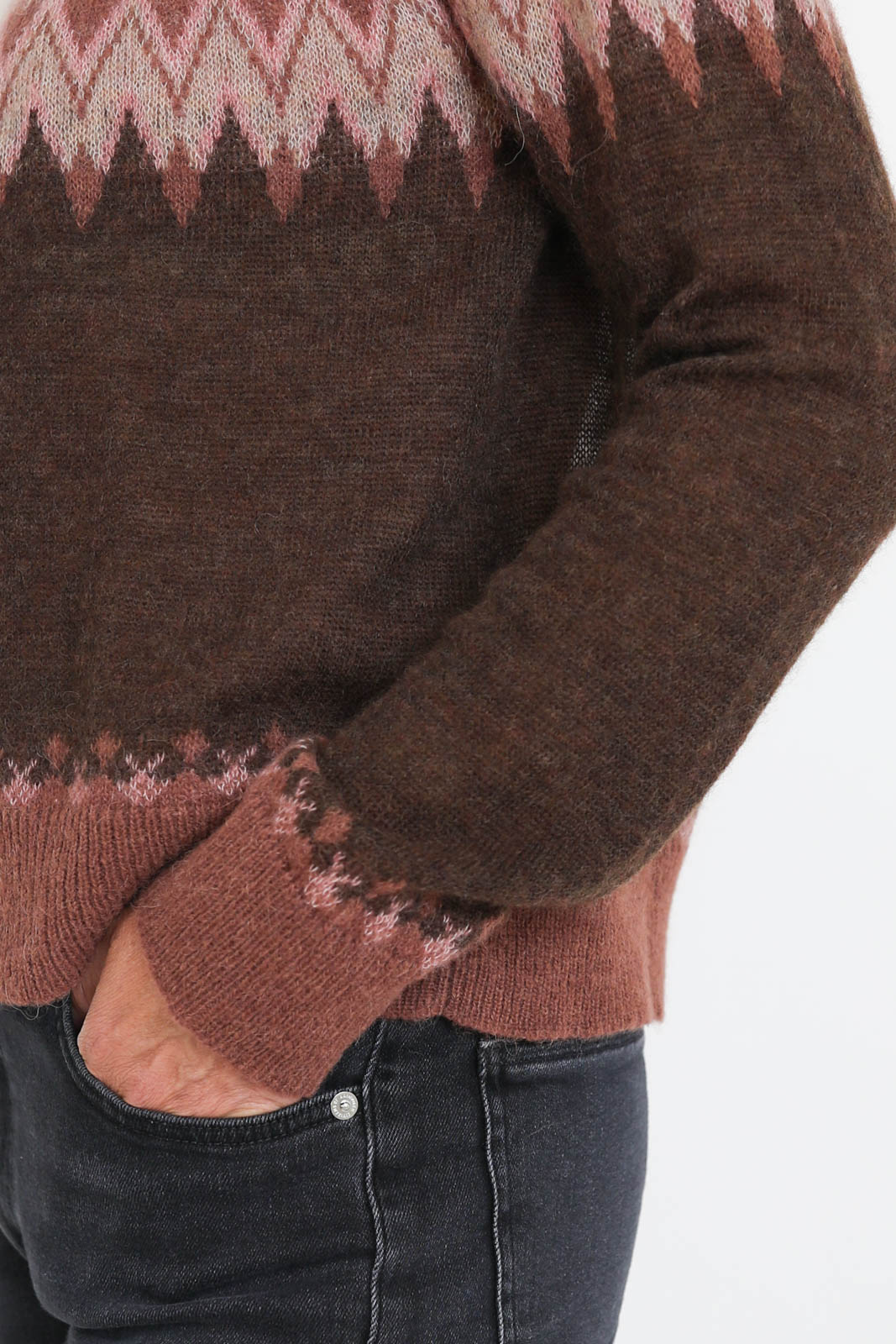 Roberto Collina, Pullover Fair Isle in Moro/Porpora