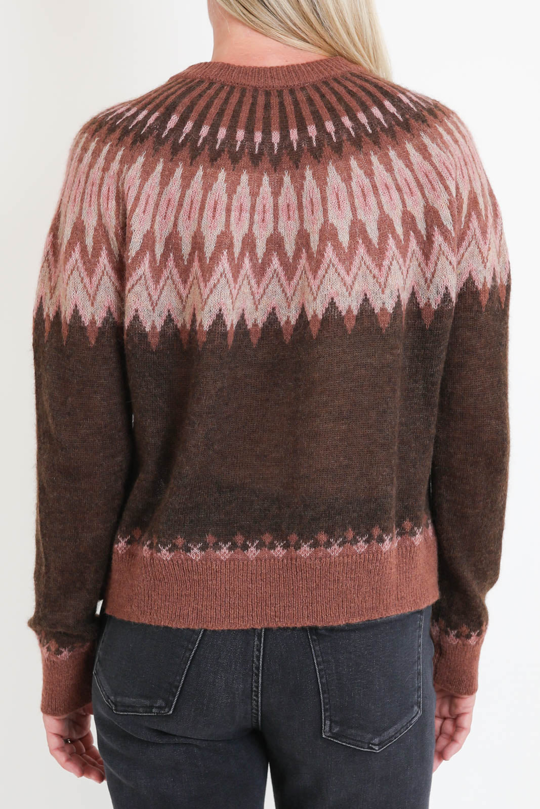 Roberto Collina, Pullover Fair Isle in Moro/Porpora