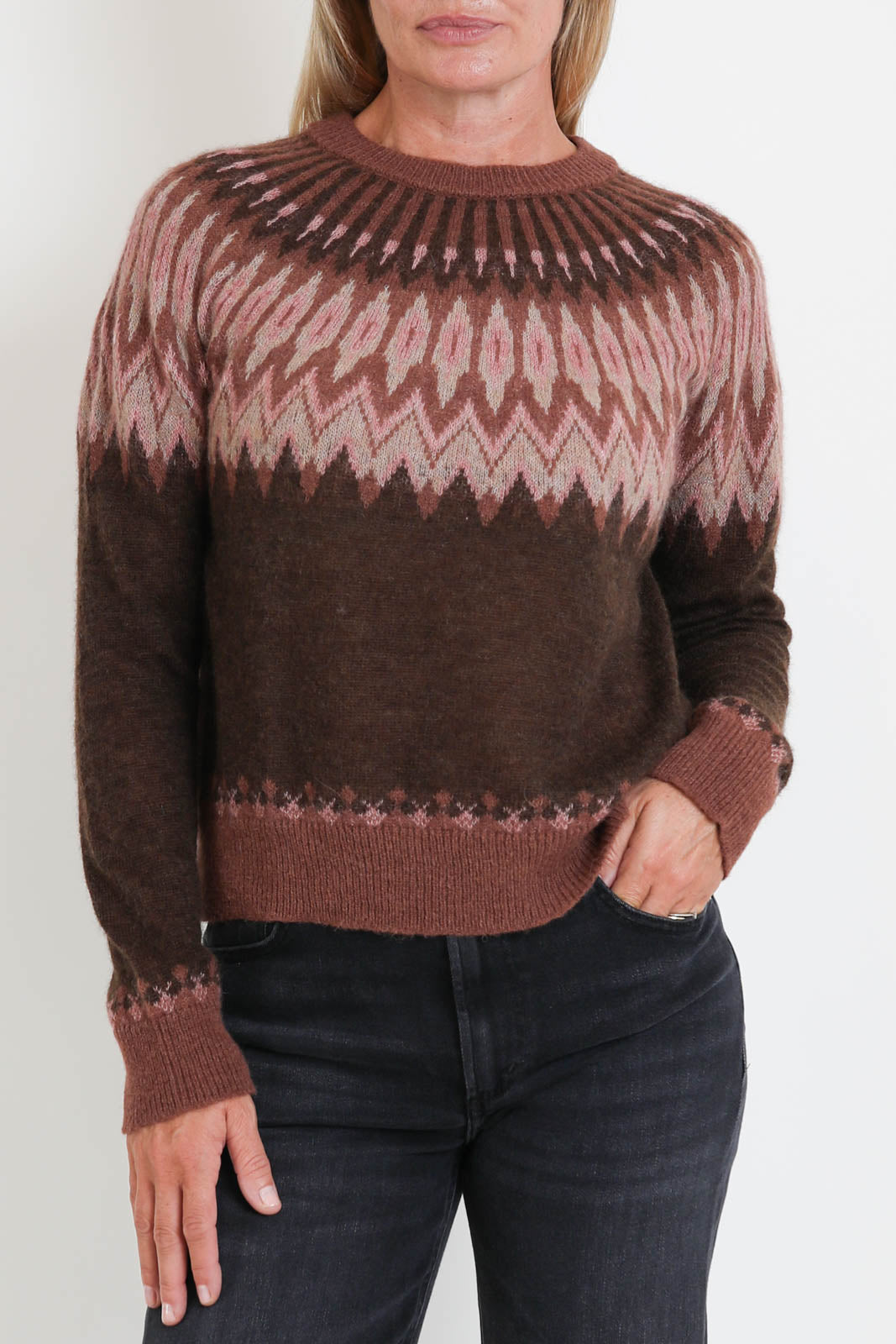 Roberto Collina, Pullover Fair Isle in Moro/Porpora