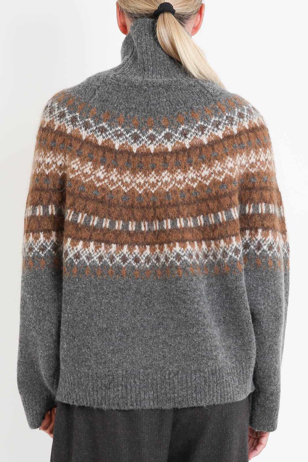 Zenggi, Pullover Chunky Fair Isle in Dark Grey Melange