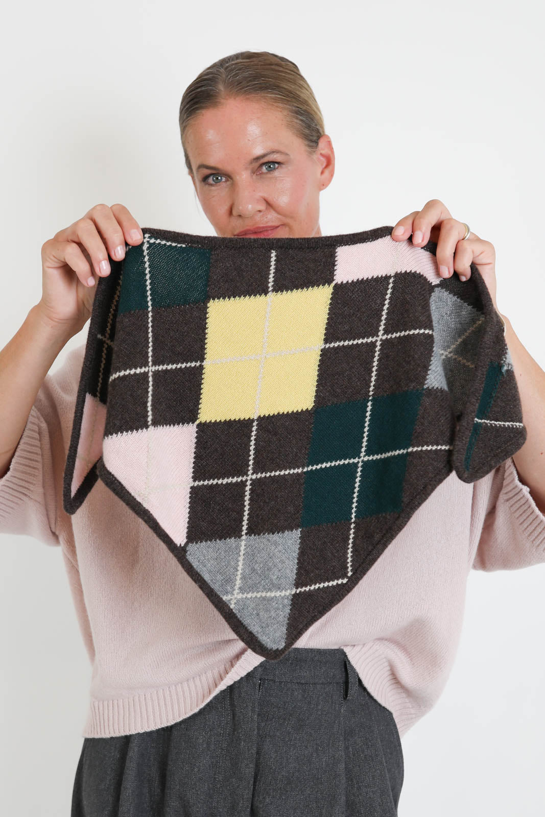 &Daughter, Foulard Fionn Argyle in Porcupine with Pink & Cowslip