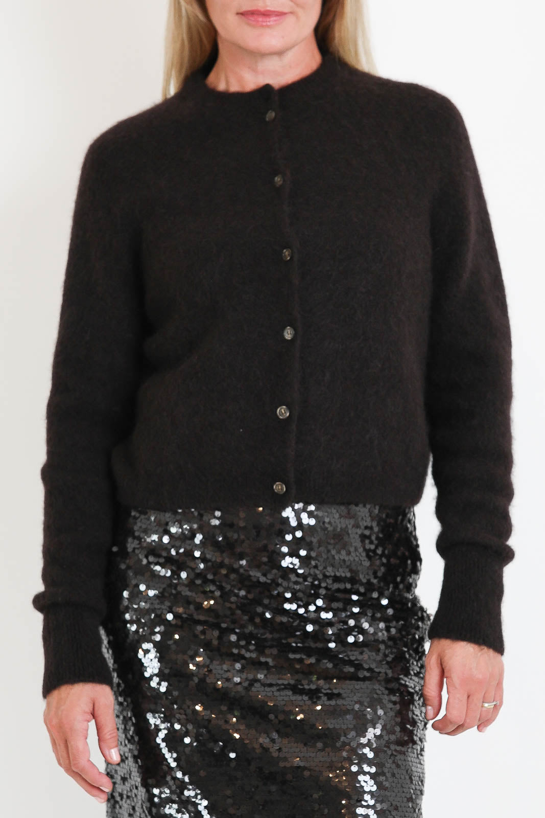 FLOOR, Cardigan Short in Espresso