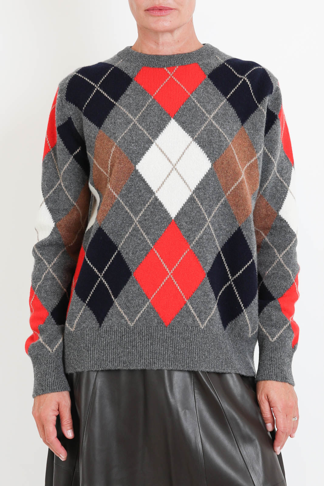&Daughter, Pullover Ava Argyle Crewneck in Grey with Red Hazelnut & White
