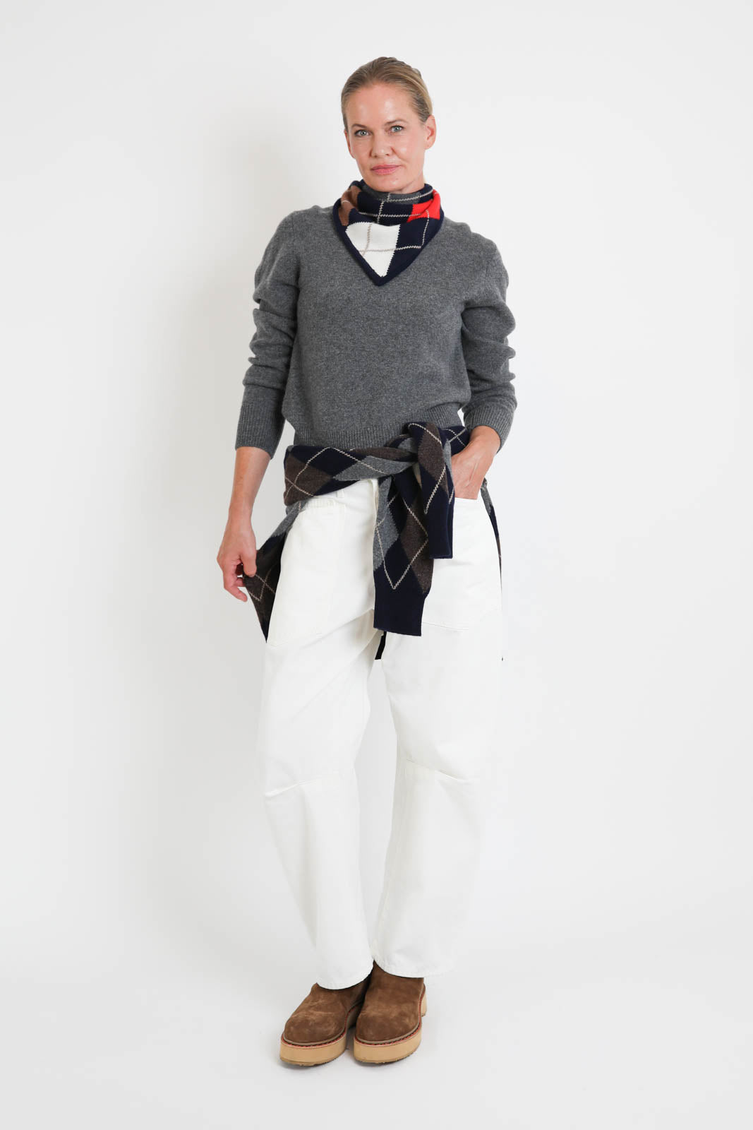 &Daughter, Foulard Fionn Argyle in Navy with White Red & Hazelnut