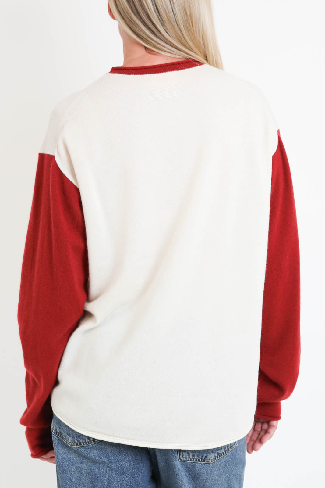 Guest in Residence, Pullover Baseball in Cream/Carmine