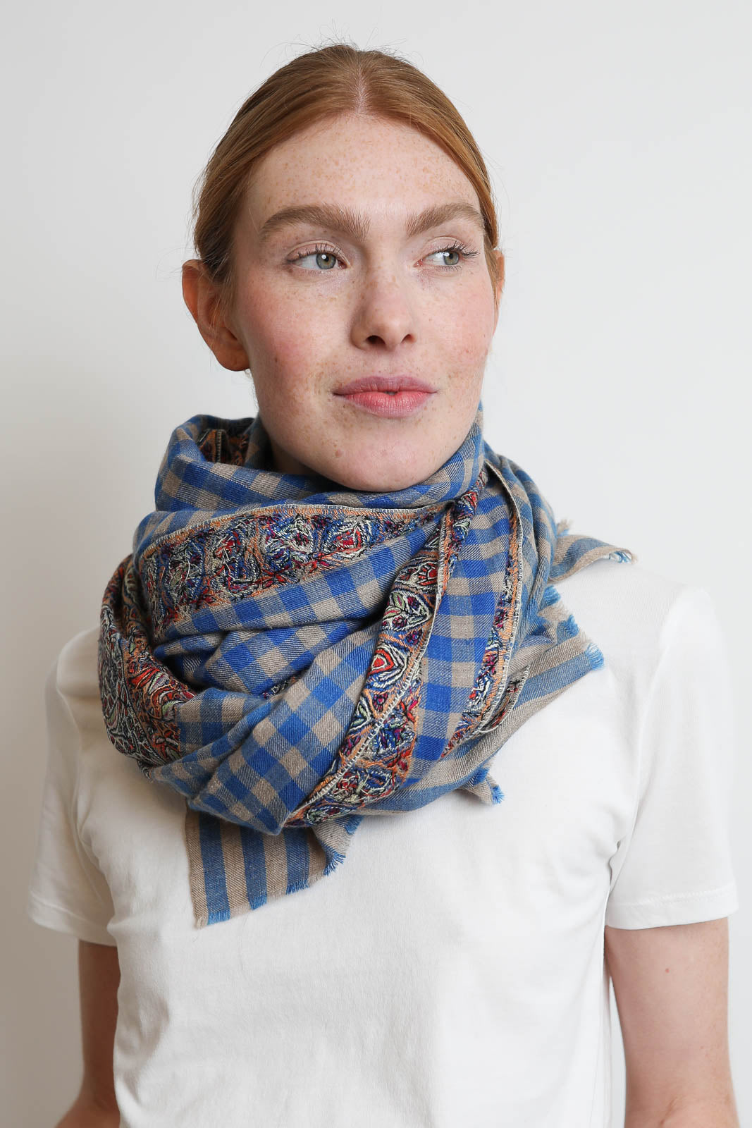 Yaser Shaw, Schal Pashmina 3 in Blue Check