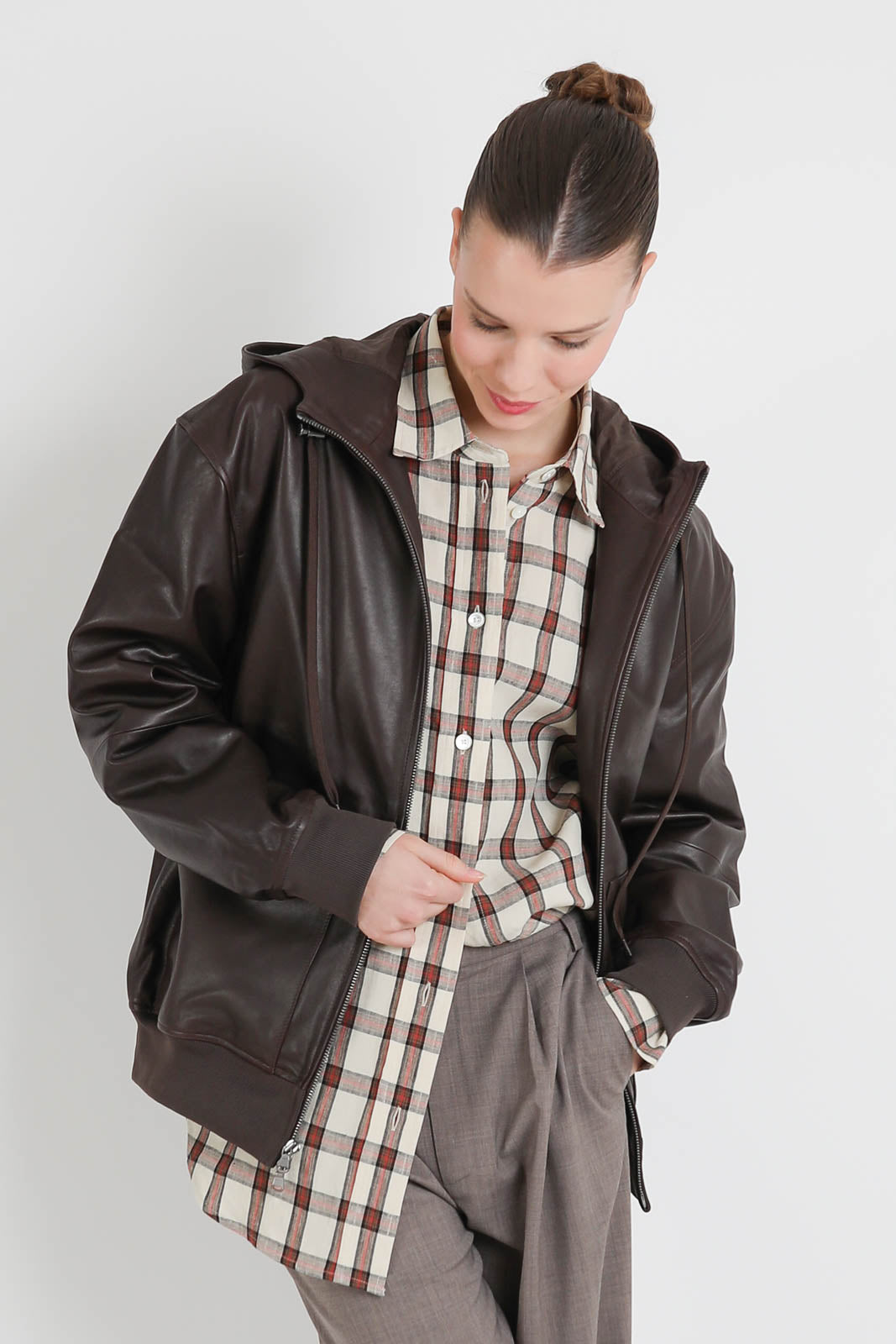 Tibi, Jacke Zip Up Hoodie in Braun
