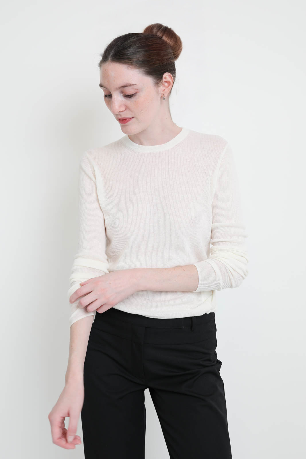 Langarm-Shirt aus Wolle in Weiss