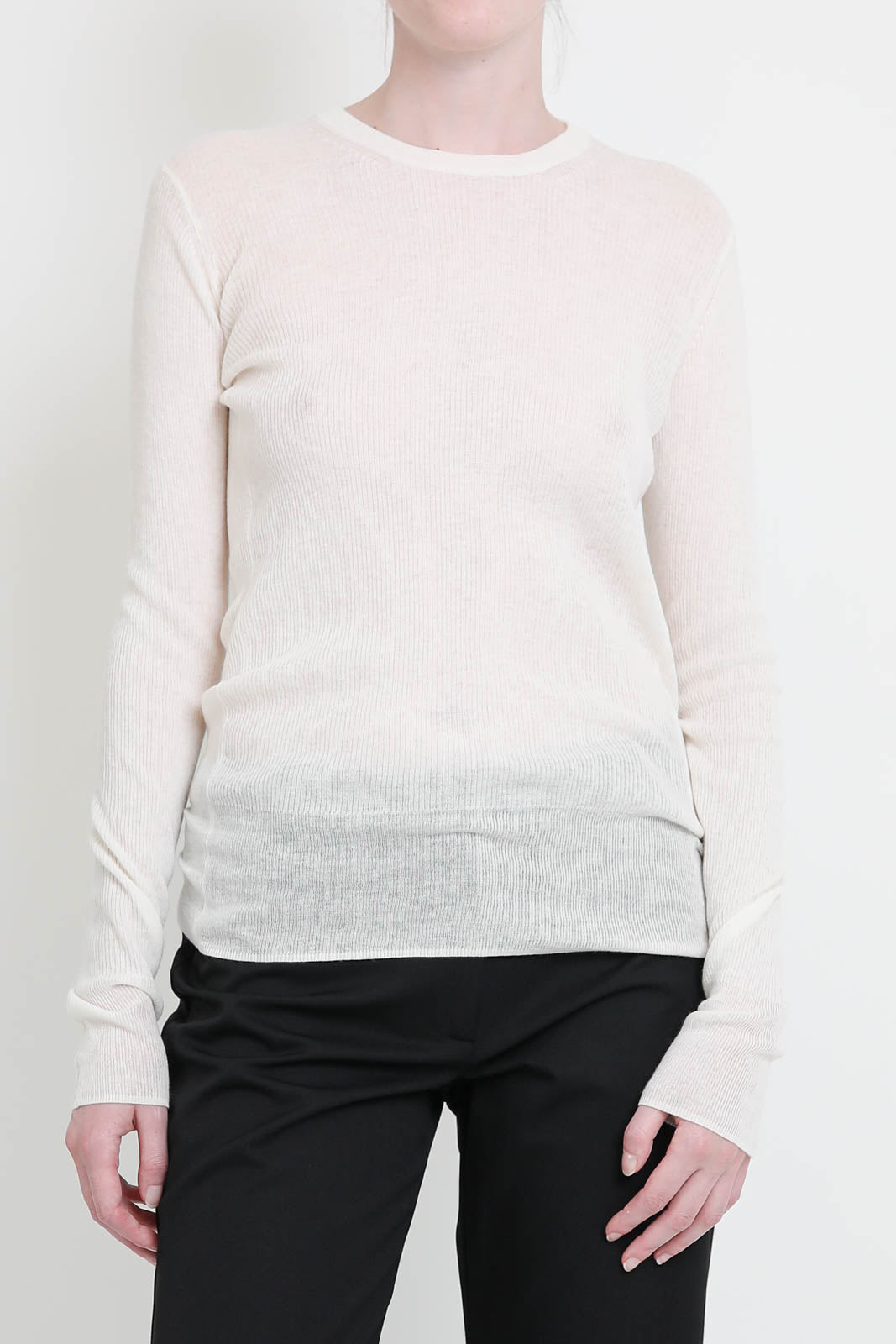 Langarm-Shirt aus Wolle in Weiss