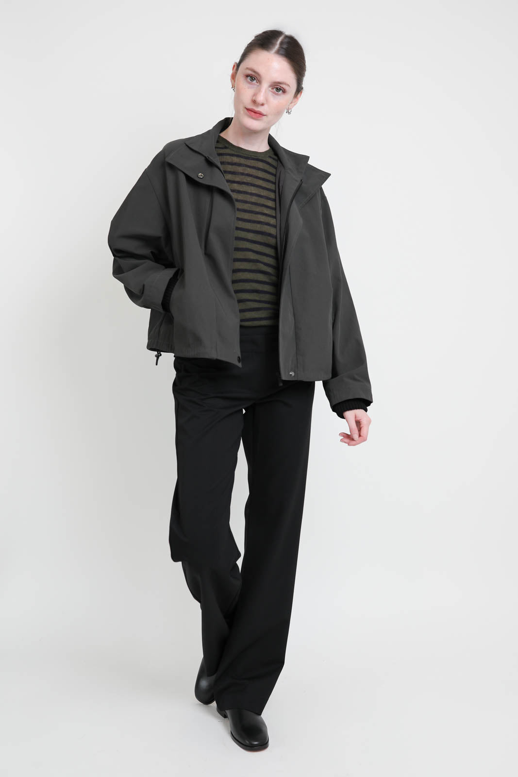 Langarm-Shirt aus Wolle in Khaki x Navy