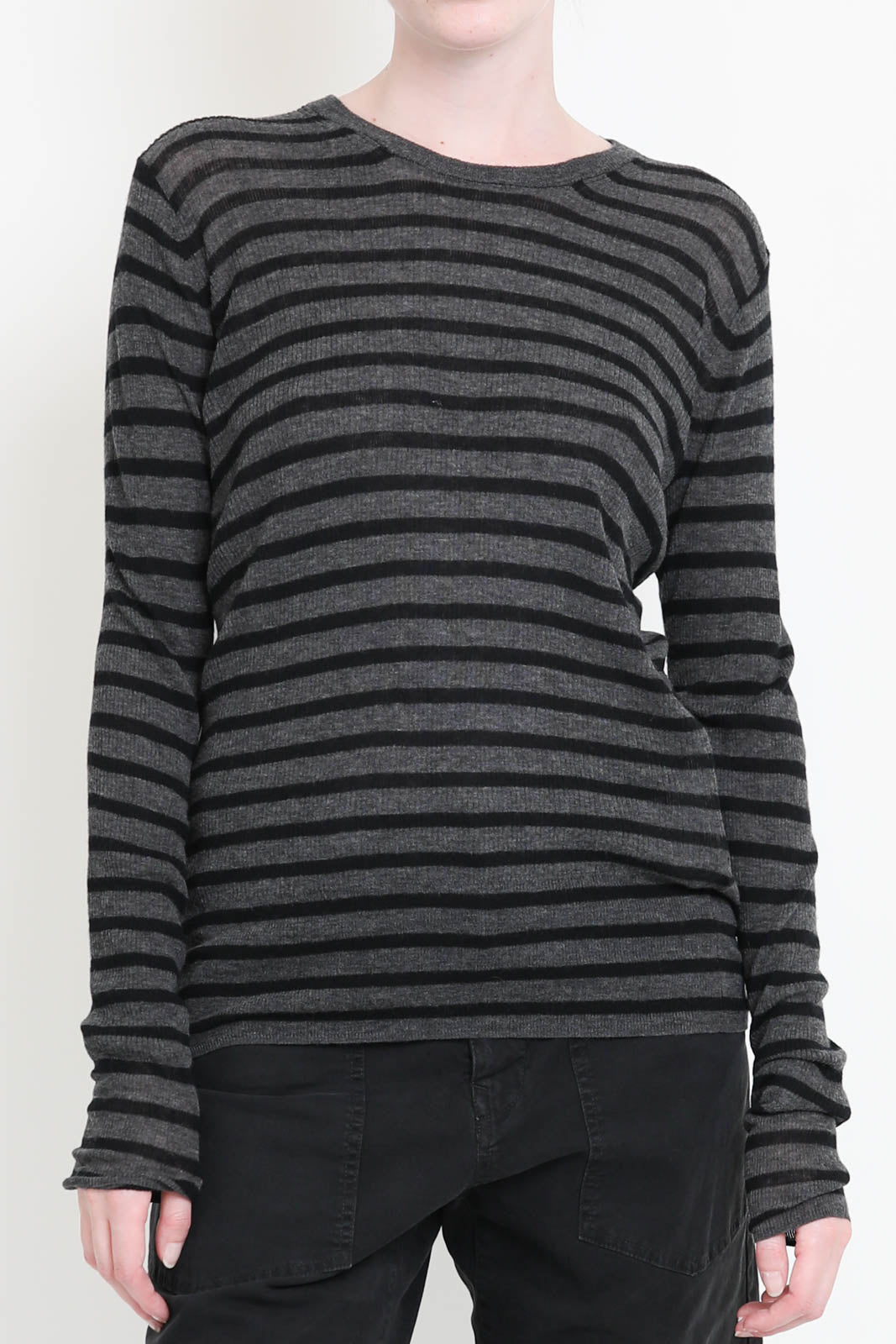 Langarm-Shirt aus Wolle in Grey x Black