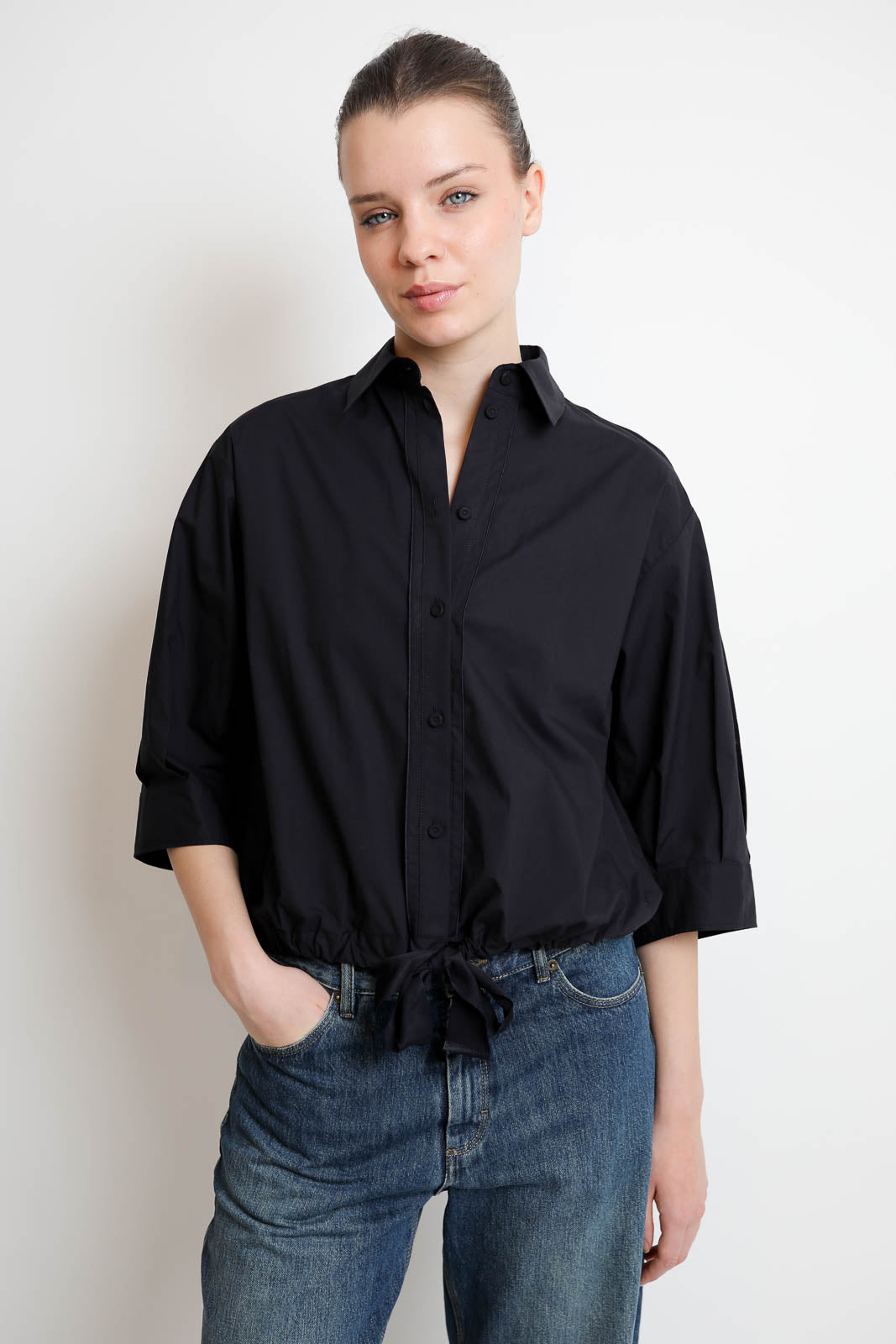 Forte-Forte_Bluse Popline Half Sleeve in Notte