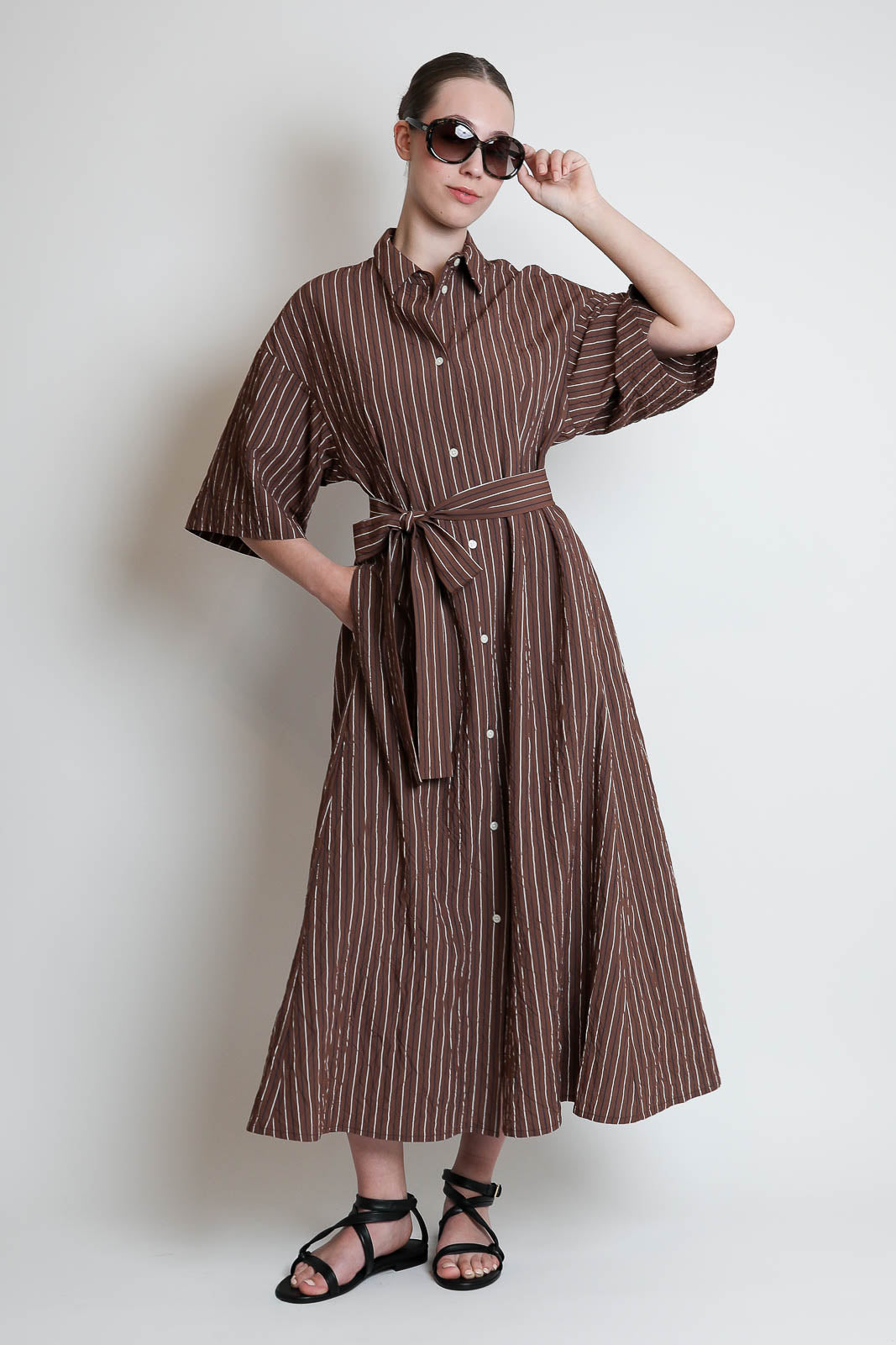 Zenggi, Kleid mit Streifen in Mocha