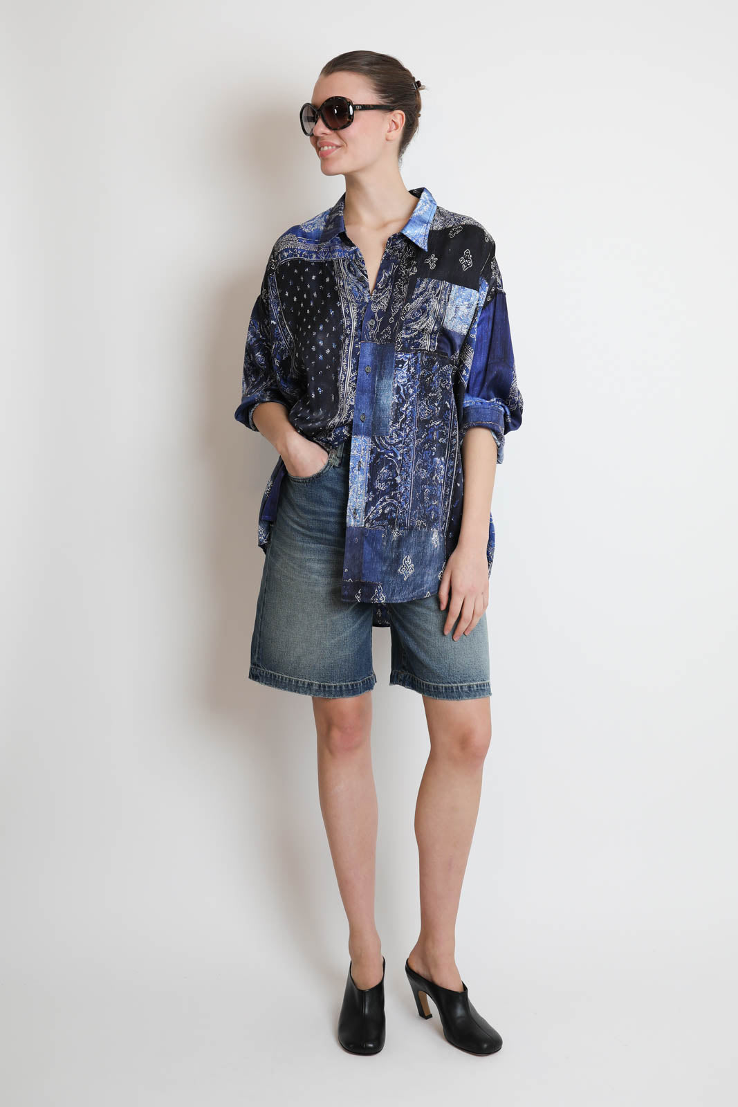 R13, Bluse Drop Neck in Blue Bandana