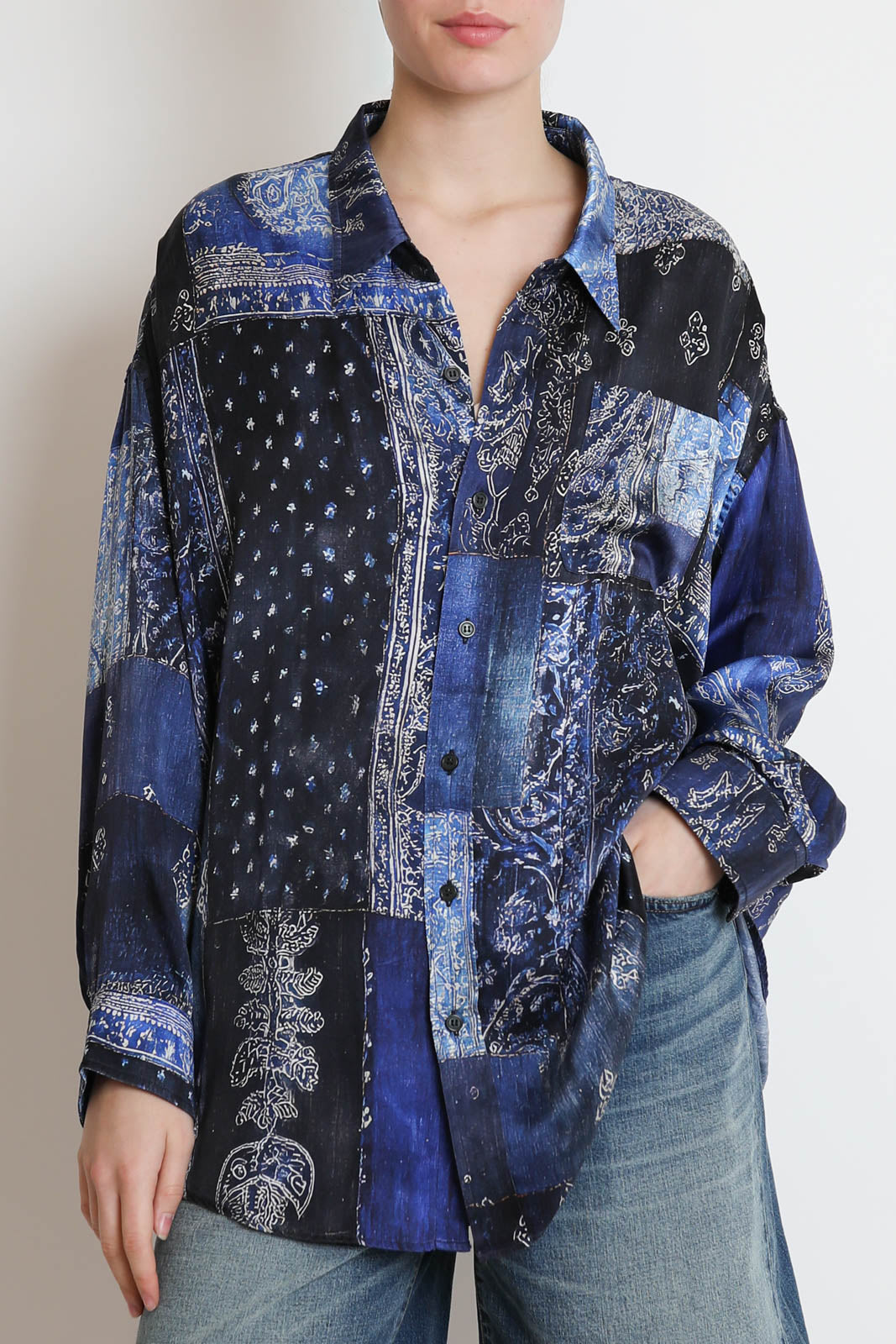 R13, Bluse Drop Neck in Blue Bandana