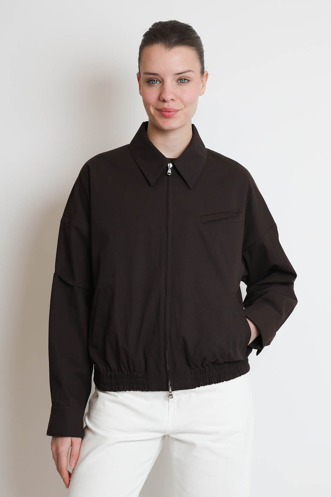 Tibi, Luxe Spring Twill Jacket in Hickory Brown