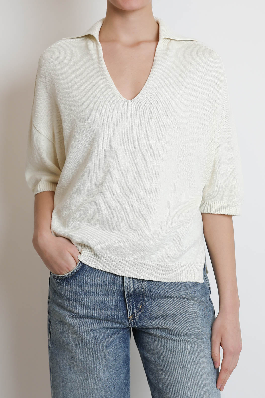 Atomo Factory, Pullover mit Polo Kragen in Panna