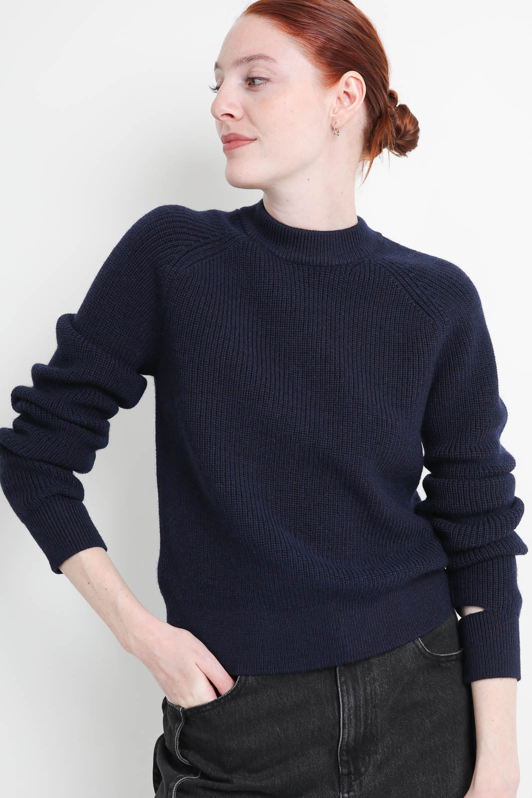 Tibi, Pullover Shrunken Crewneck in Dark Navy