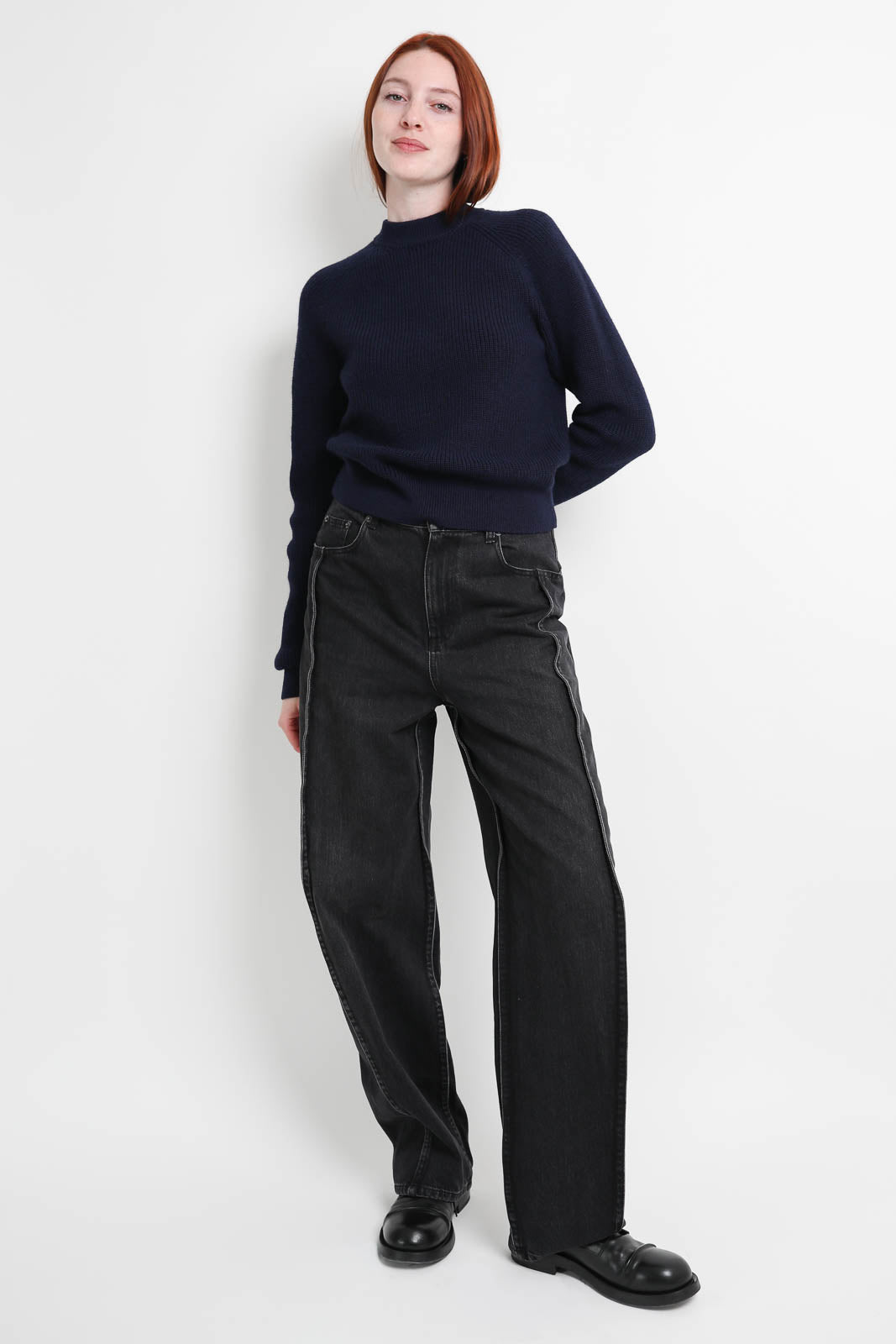 Tibi, Pullover Shrunken Crewneck in Dark Navy