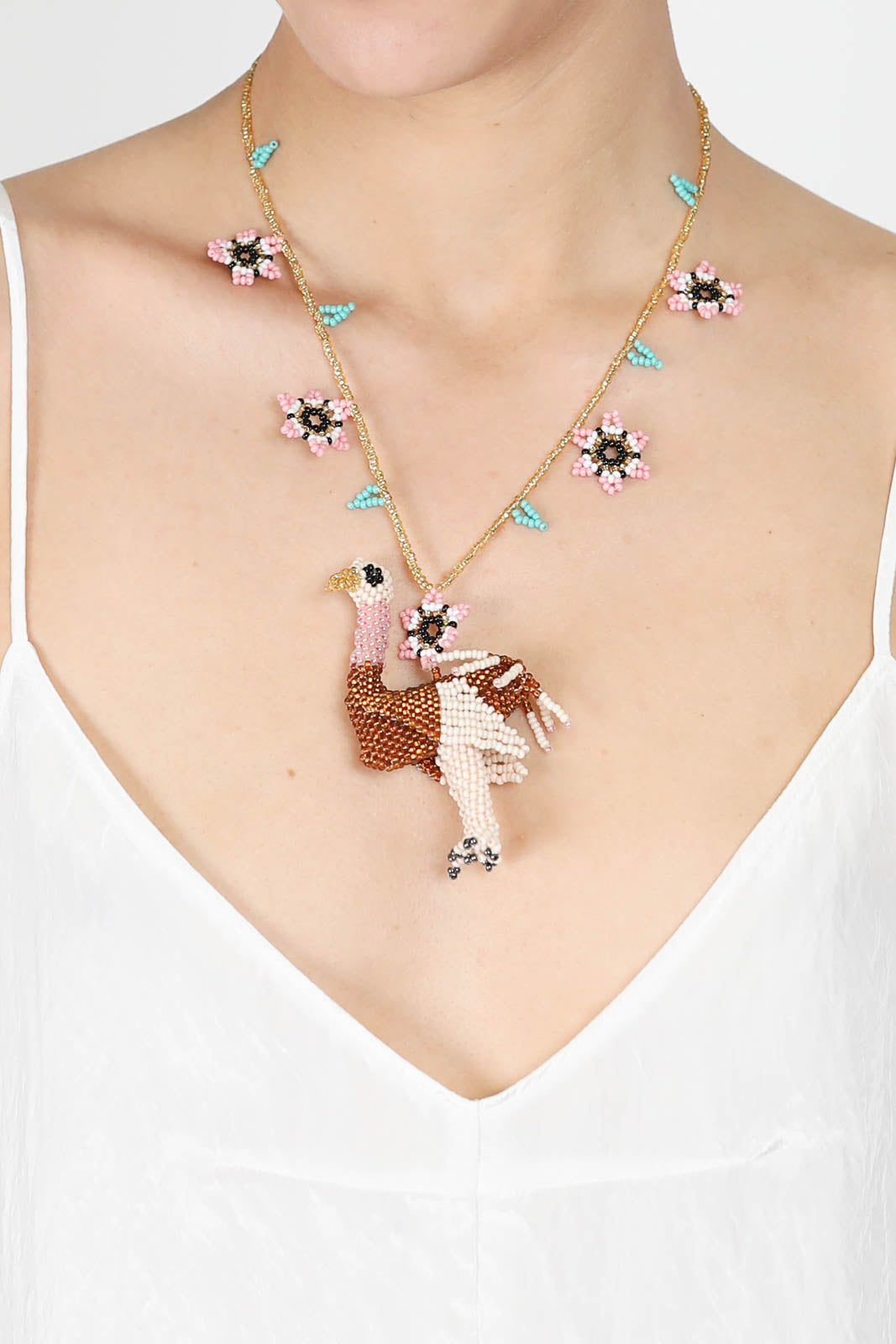 Halskette Long Beads Ostrich in Rose