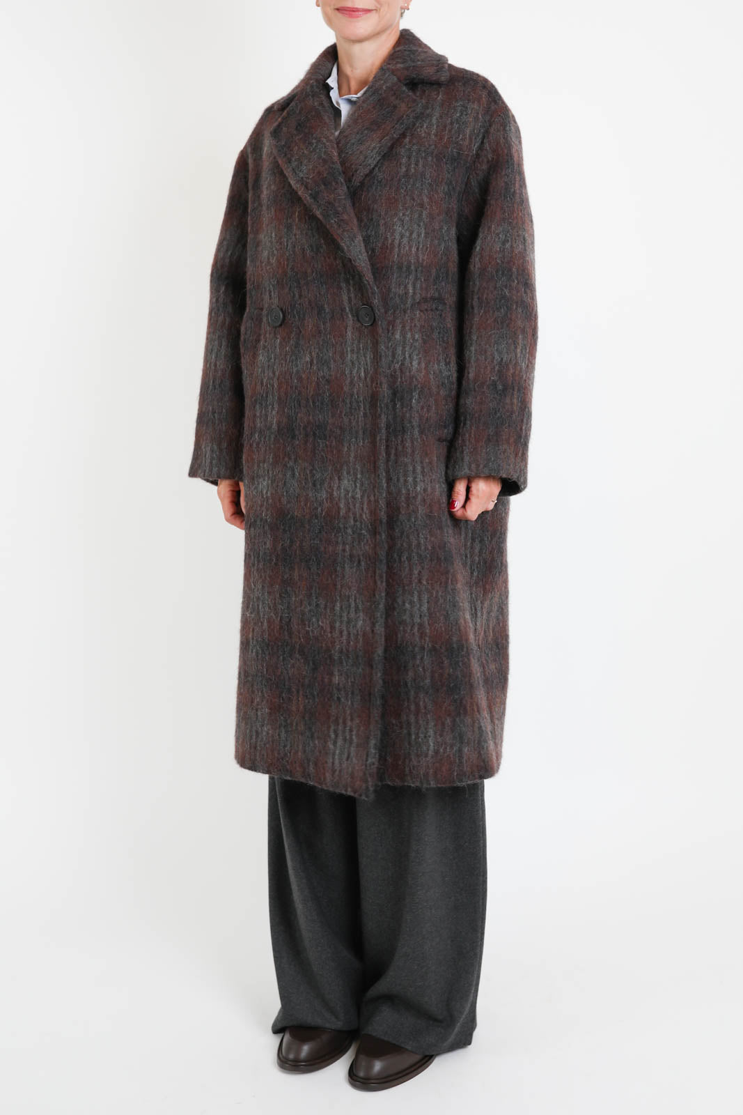 Zenggi, Mantel Wool Cocoon in Warm Brown Check