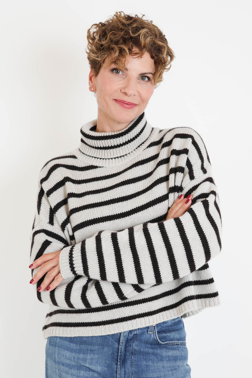 Lisa Yang, Pullover Zerlina Stripes in Oyster/Dark Oak