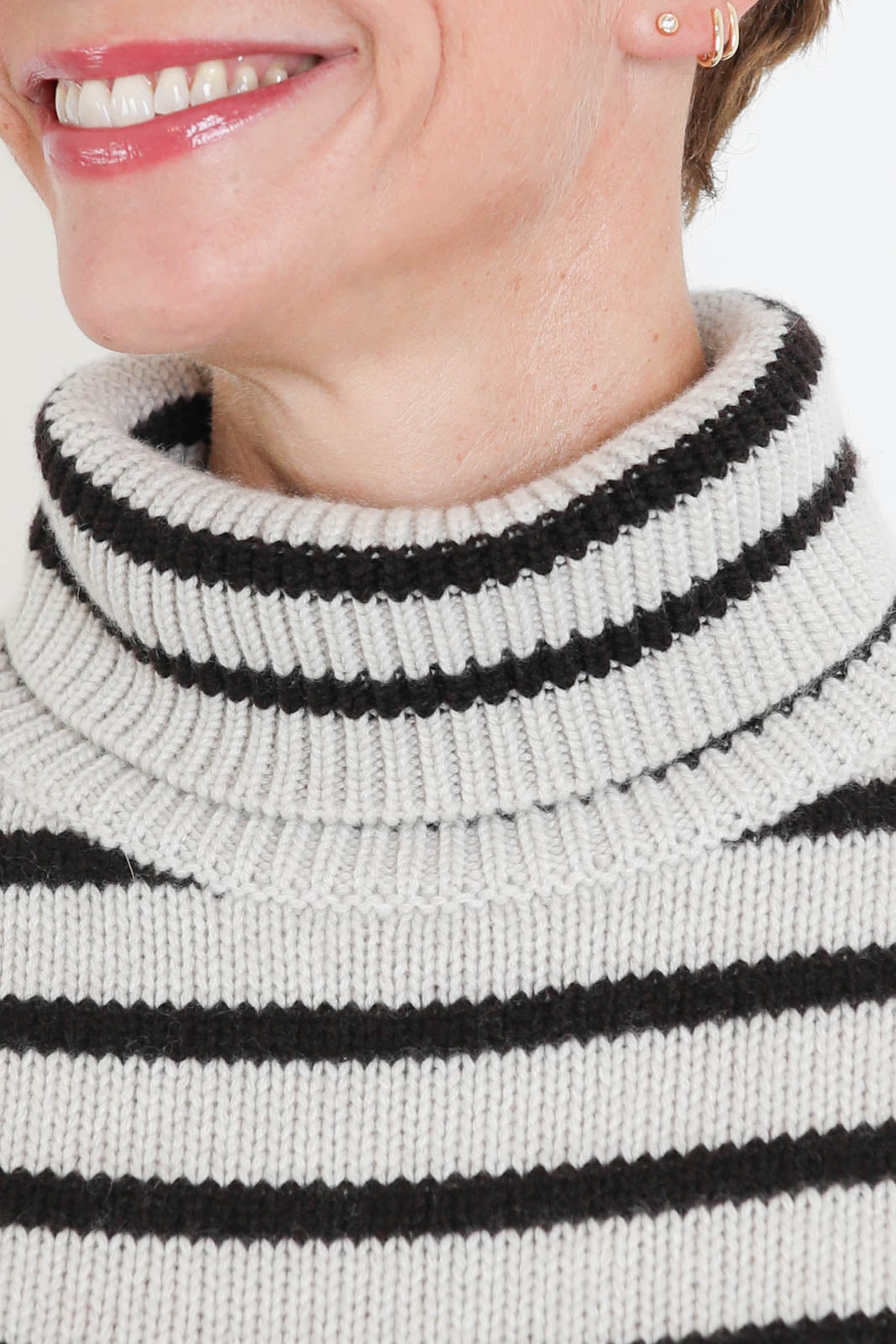 Lisa Yang, Pullover Zerlina Stripes in Oyster/Dark Oak