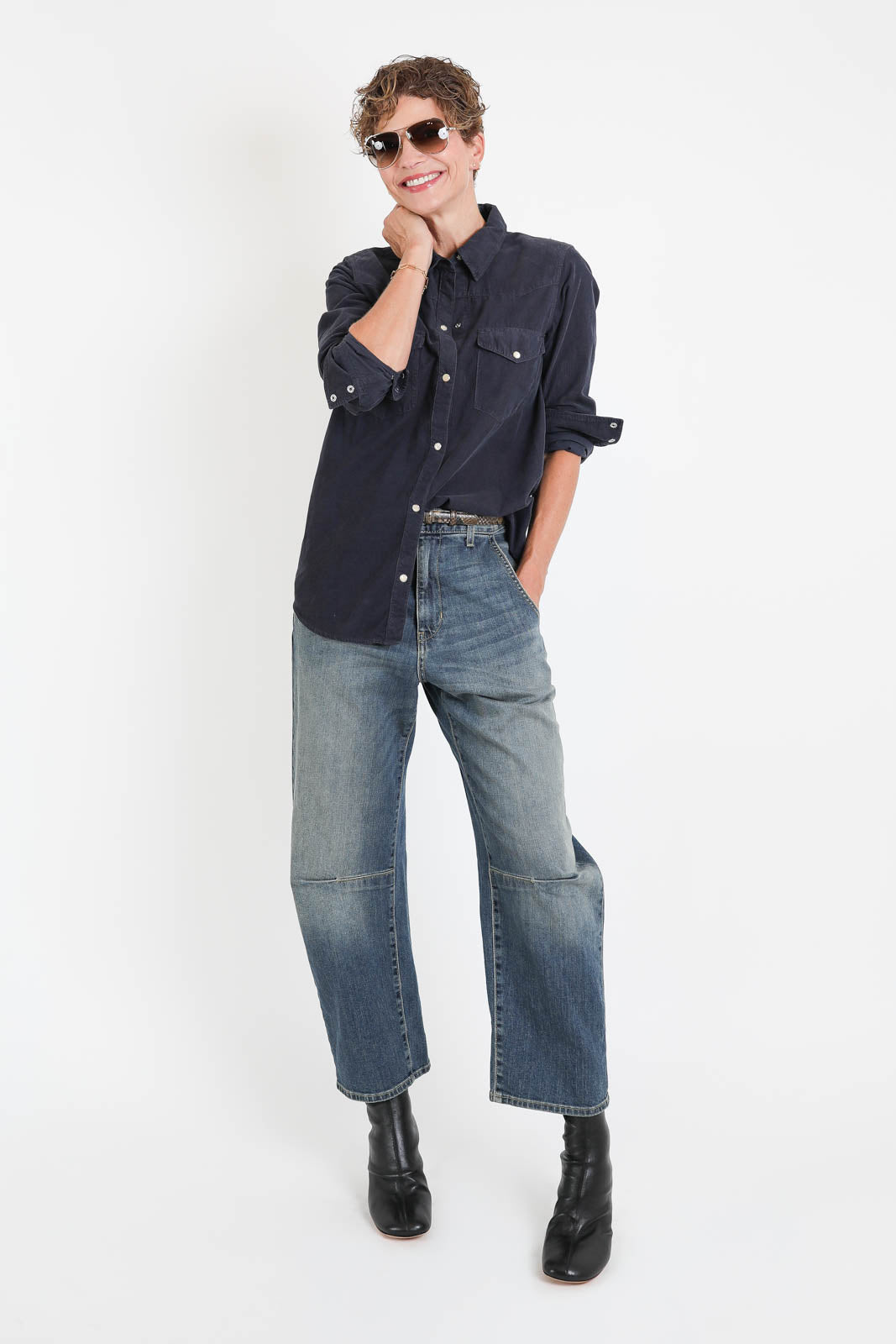 Nili Lotan, Bluse Travis Corduroy in Dusk Navy