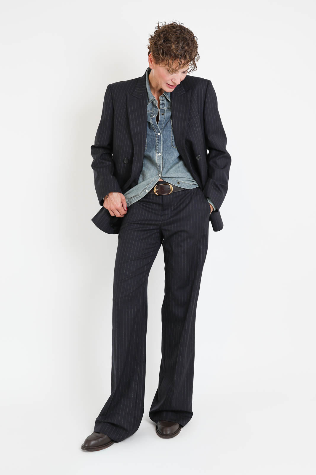 Nili Lotan, Hose Bethany in Midnight Pinstripes