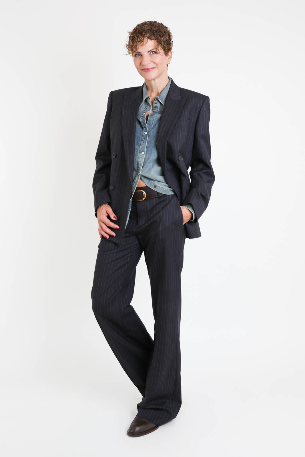Nili Lotan, Hose Bethany in Midnight Pinstripes