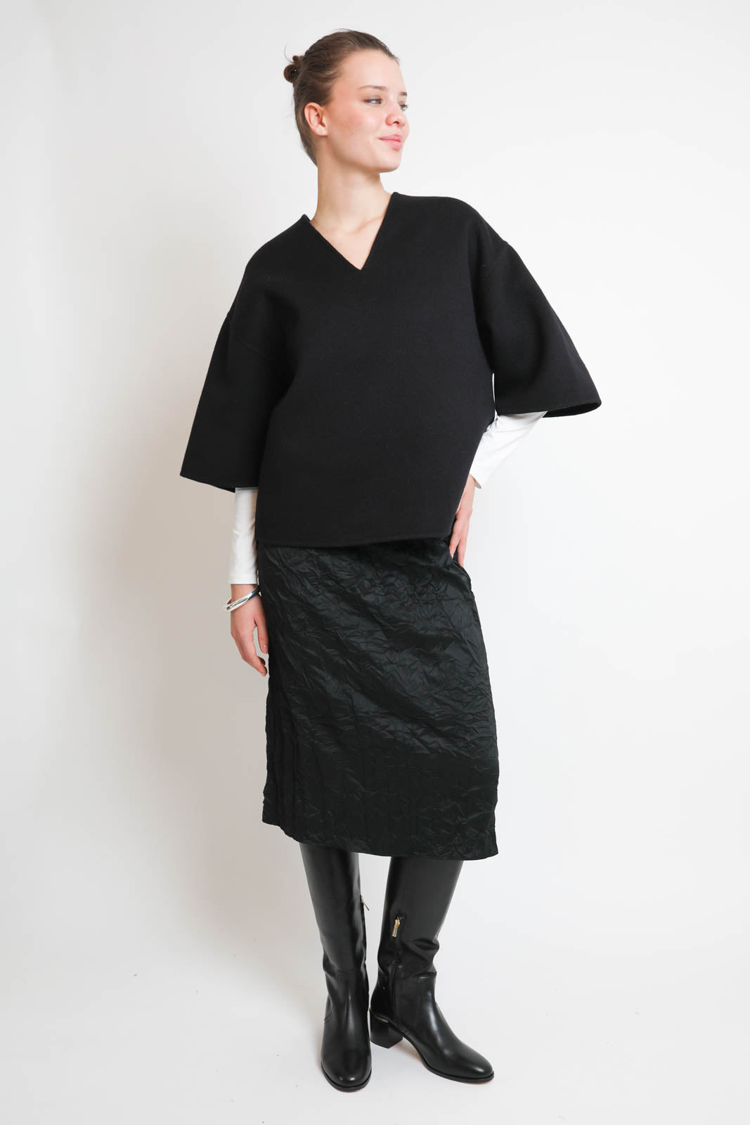 Tibi, Pullover mit kurzen Ärmeln Luxe Double Faced in Black