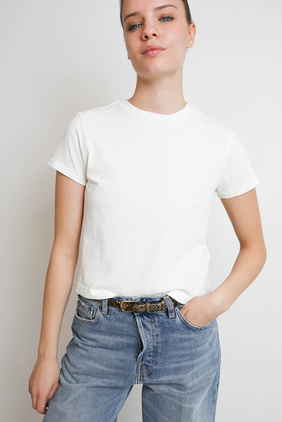 Agolde, T-Shirt Adine Shrunken in White Ash