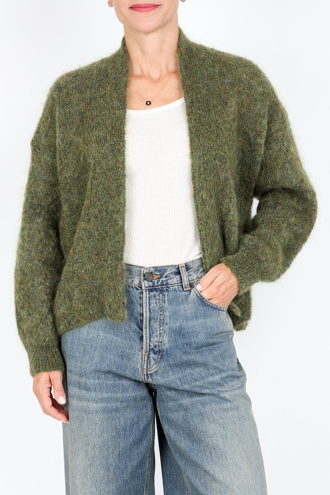 Cardigan aus Mohair in Khaki