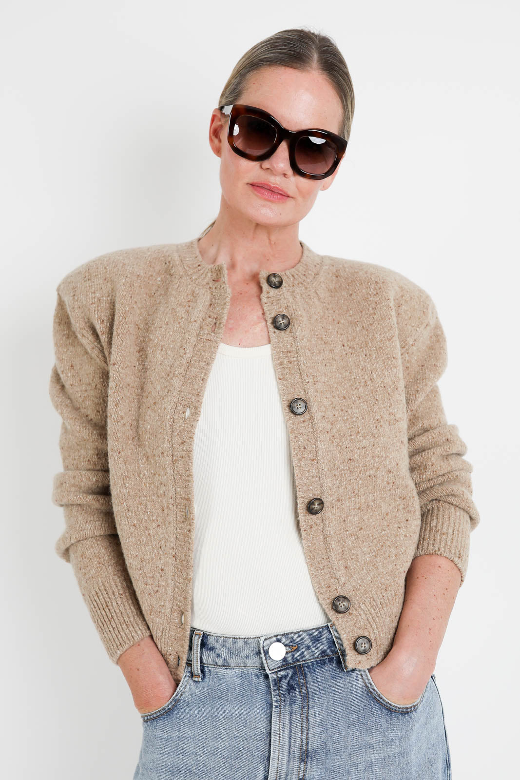 Rohe, Cardigan Fine Merino Tweed in Oat Melange