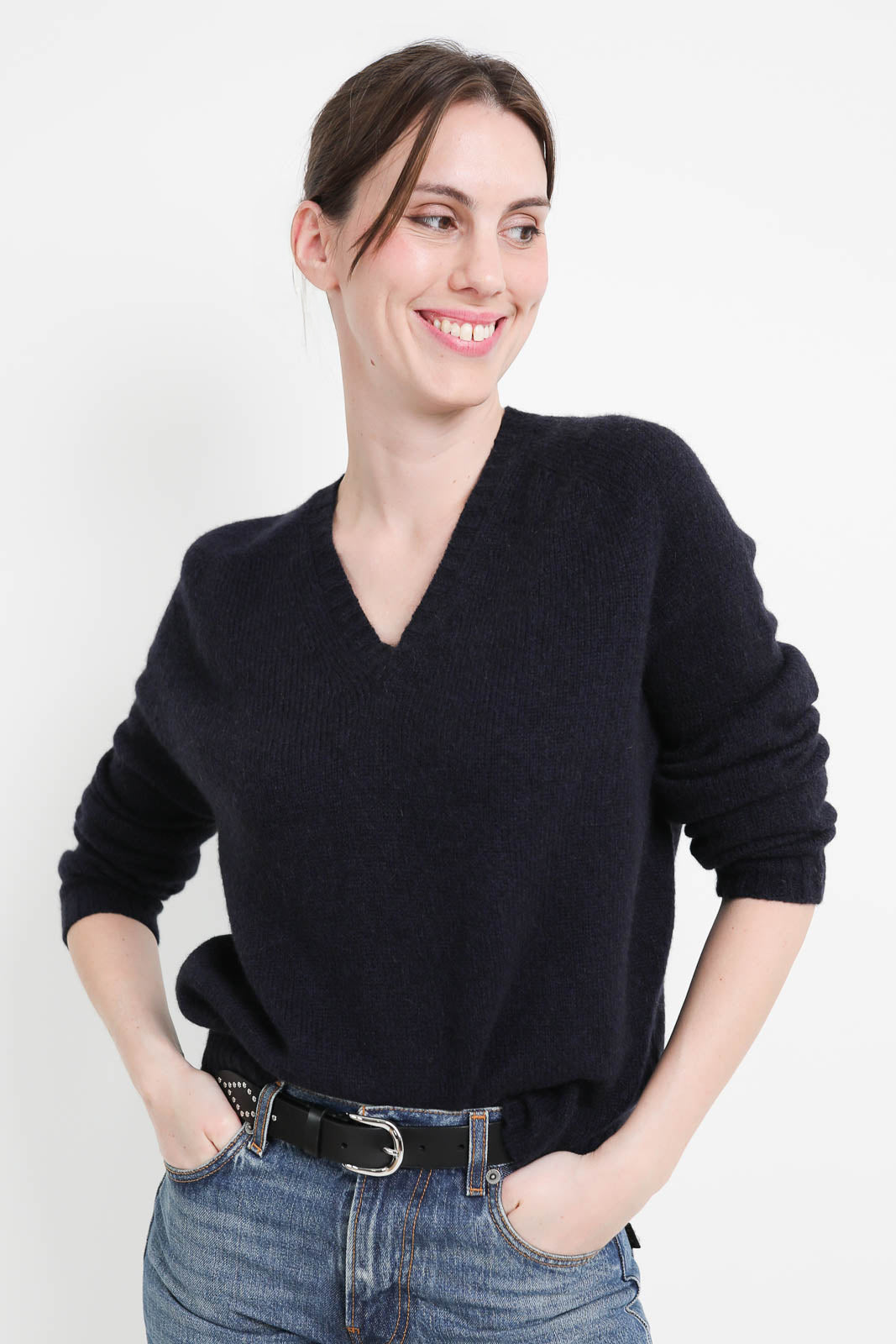 Roberto Collina, Pullover Scollo V in Navy