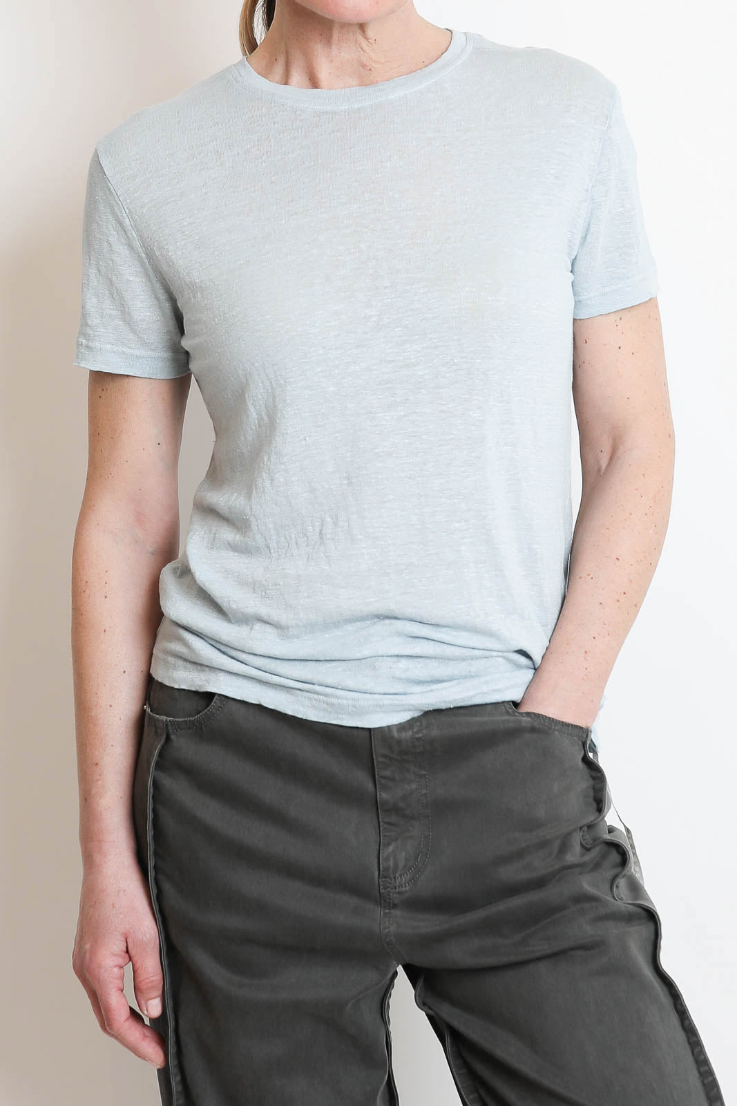 Bowery, T-Shirt aus Leinen-Jersey in Sterling Blue