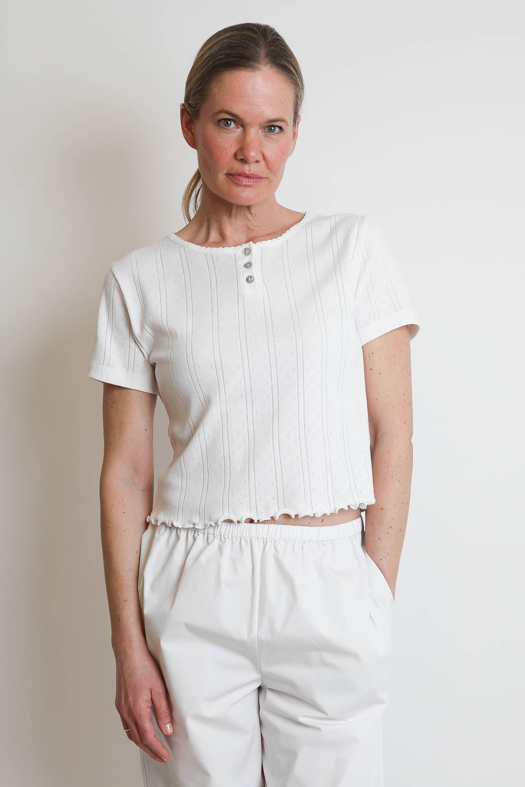 Rohe, T-Shirt Pointelle in Off White