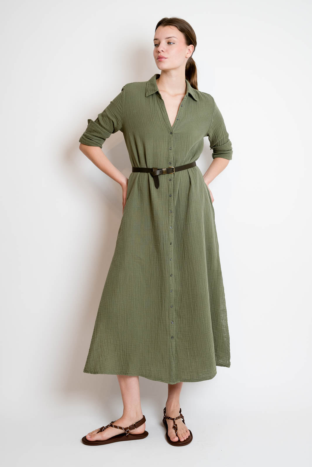 Xirena, dress hem in olive moss