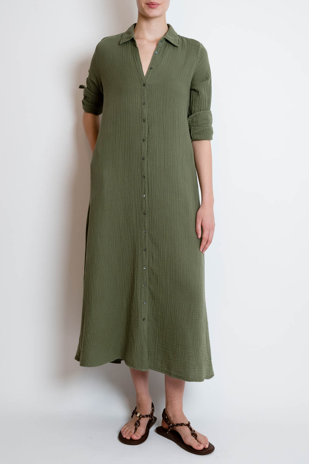 Xirena, dress hem in olive moss